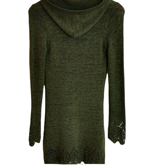 BCBG MAX AZRIA Long Olive Green Hooded Sweater L - Picture 2 of 6